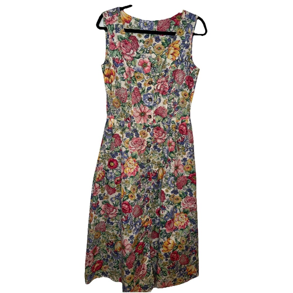 VTG Manor House Cottagecore Fit Flare Dress Floral Midi Prairie Pocket Sz 10 USA